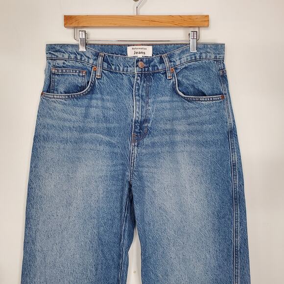 Reformation Val 90s Mid Rise Straight Leg Cropped Jeans Ponce Blue Denim Size 30 - Picture 4 of 8